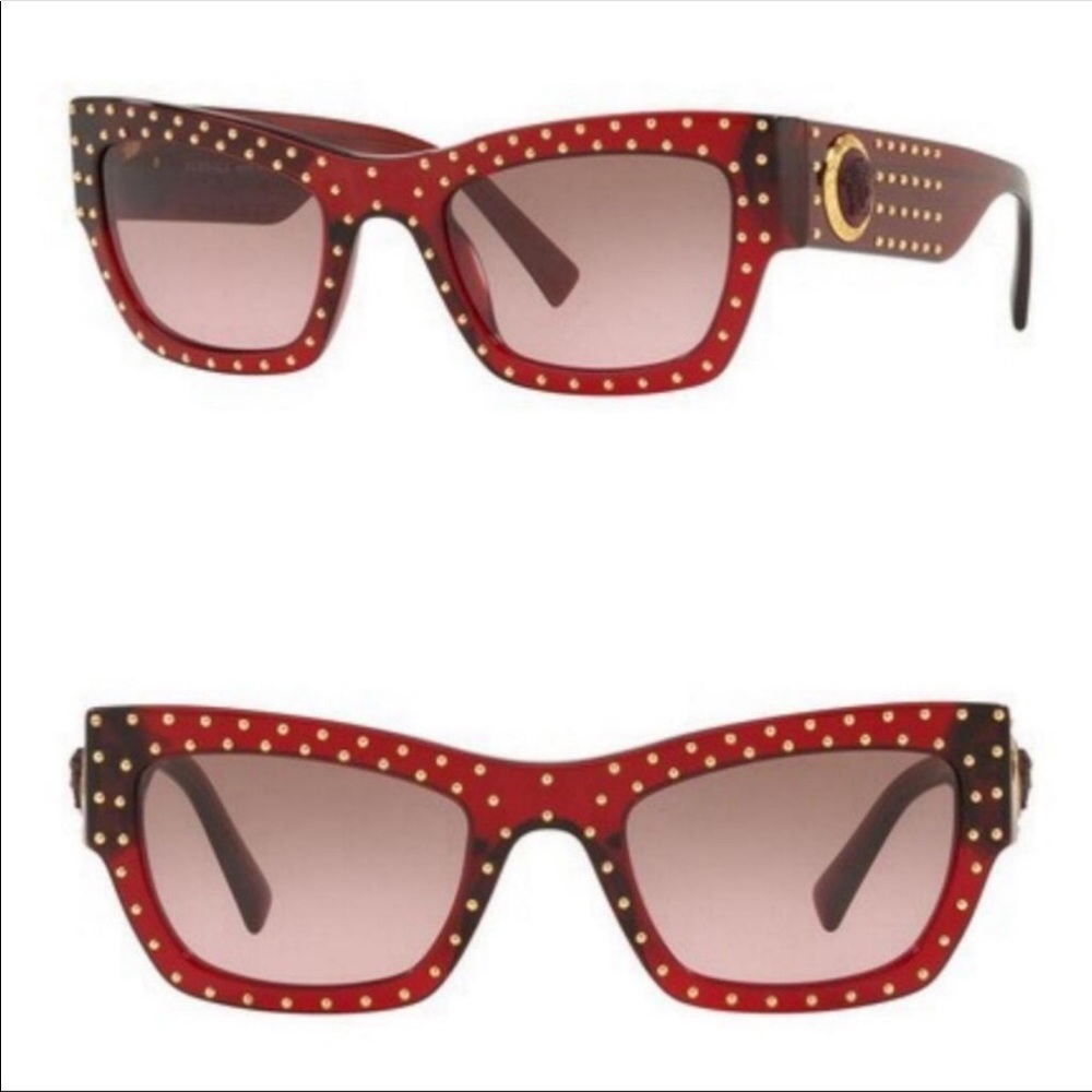 Versace Red Gold Studs Medusa Sunglasses